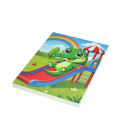 🐊🌈 The Little Crocodile Playground Adventure Greeting Card – Whimsical Animal Adventure