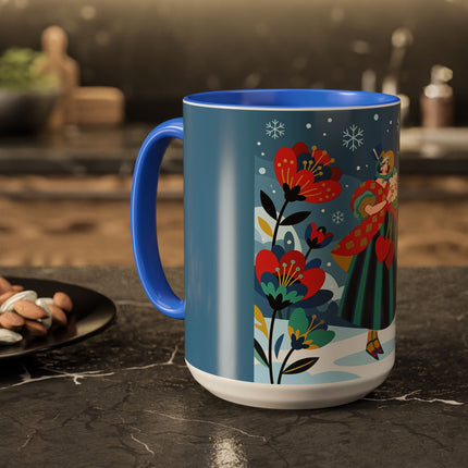 ❤️❄️ The Winter Heart Messenger Colorful Mug – Art Deco Snow Garden Fantasy