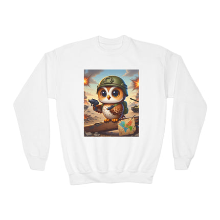 Owl on the Front Lines Youth Crewneck Sweatshirt – Courage, Wisdom & Quiet Strength