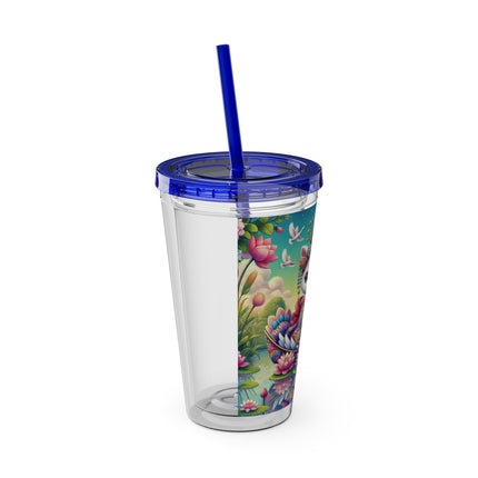 Geisha Kitten’s River Voyage Sunsplash Tumbler with Straw, 16oz