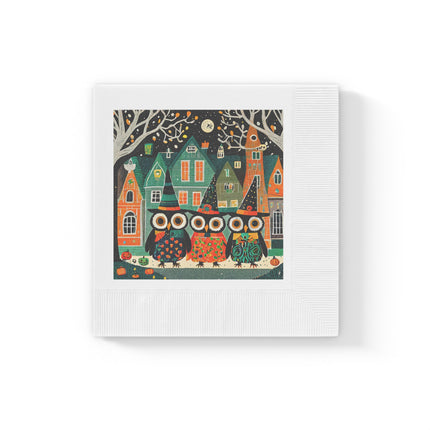 Night of the Trick-or-Treating Owlets White Coined Napkins