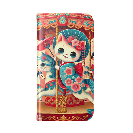 🎠🌸 Geisha Kitten's Enchanted Carousel Flip Case – Whimsical Dreams & Cherry Blossom Magic