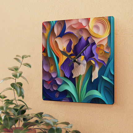 The Elegant Iris Flower Acrylic Wall Clock, Round and Square