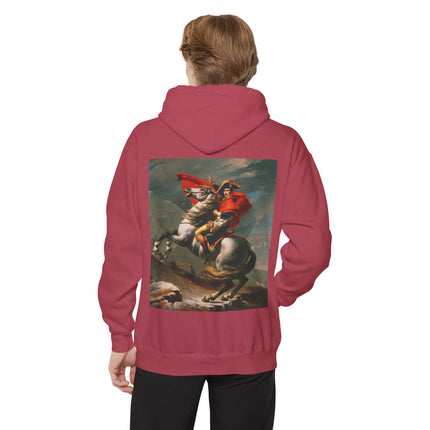 Napoleon Crossing the Alps by Jacques-Louis David Unisex Garment-Dyed Hoodie