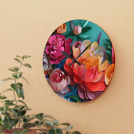 Peonies in Full Bloom Acrylic Wall Clock, Round and Square