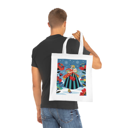 ❤️❄️ The Winter Heart Messenger Cotton Tote Bag – Art Deco Winter Enchantment