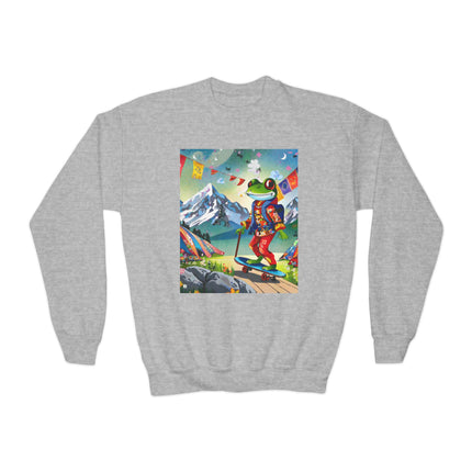 Skateboarding Frog Youth Crewneck Sweatshirt – Playful Energy & Colorful Adventure