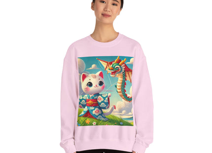 Geisha Kitten and the Dragon Kite Heavy Blend™ Crewneck Sweatshirt