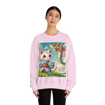 Geisha Kitten and the Dragon Kite Heavy Blend™ Crewneck Sweatshirt