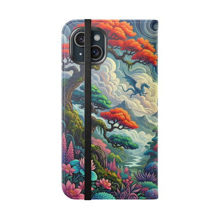Mystic Guardian of the Sky Flip Case – Warrior Fairy & Turquoise Dragon