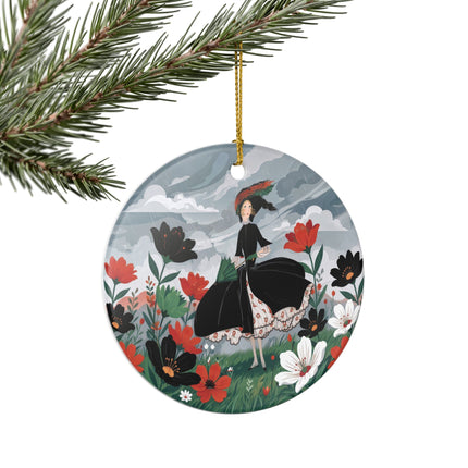 🌧️🌺 The Stormy Flower Walk Ceramic Ornament – Art Deco Floral Fashion