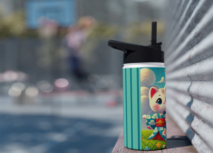 Geisha Kitten and the Dragon Kite Stainless Steel Water Bottle, Standard Lid