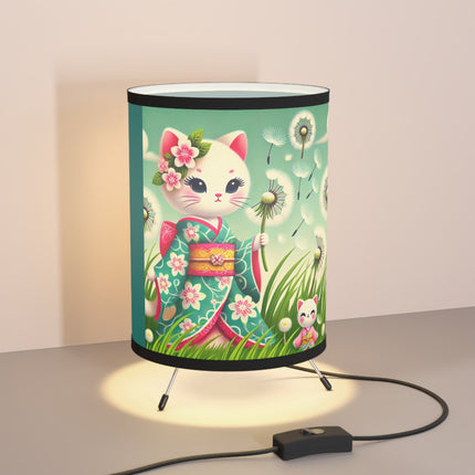 Geisha Kitten and the Dandelion Wish Tripod Lamp