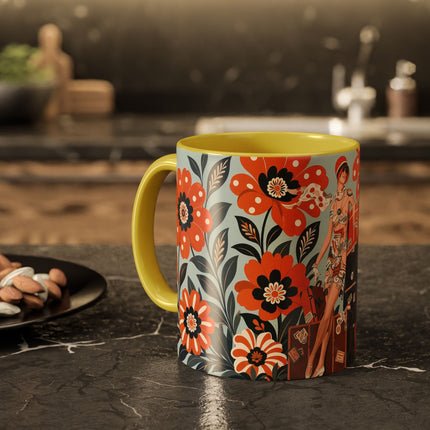 🧳🌼 The Grand Floral Voyage Colorful Mug – Art Deco Travel Elegance