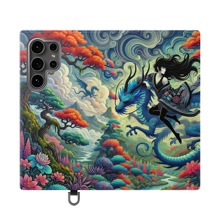 Mystic Guardian of the Sky Flip Case – Warrior Fairy & Turquoise Dragon
