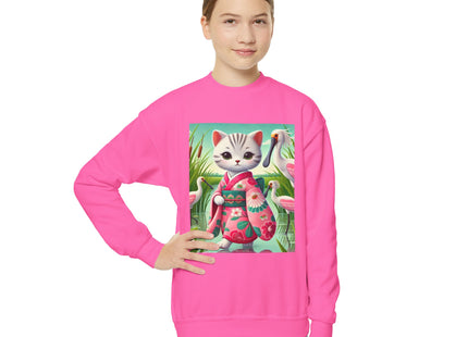 Geisha Kitten Strolls Among the Spoonbills Youth Crewneck Sweatshirt