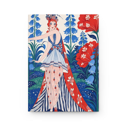 🌺💙 The Lady Of The Scarlet Bluebell Garden Hardcover Journal – Art Deco Floral Fashion Fantasy