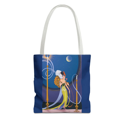 Smoke and Secrets: A Glamorous Encounter in Prohibition Era Tote Bag (AOP)