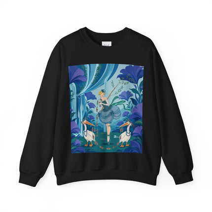 🪶🌺 The Pelican Garden Dance Crewneck Sweatshirt – Art Deco Botanical Whimsy