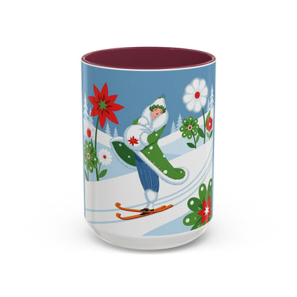 🎿❄️ The Winter Garden Skier Colorful Mug – Whimsical Holiday Fantasy