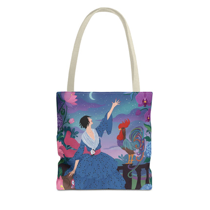 🌙🐓 The Lady Of The Moonlit Rooster Garden Tote Bag – Art Deco Floral Fantasy
