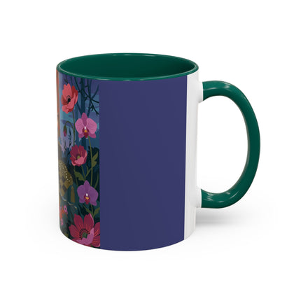 The Lady And The Midnight Birdcage Colorful Mugs – Art Deco Botanical Elegance