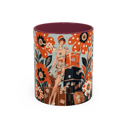🧳🌼 The Grand Floral Voyage Colorful Mug – Art Deco Travel Elegance