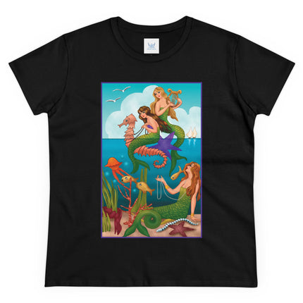 Three Mermaids with Strings of Pearls by Carlo Chiostri Women's Midweight Cotton Tee