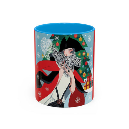❤️ The Lady Of The Crimson Scarf Colorful Mug – Art Deco Christmas Elegance