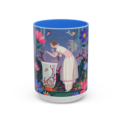 The Lady Of The Enchanted Aquarium Colorful Mugs – Art Deco Aquatic Elegance