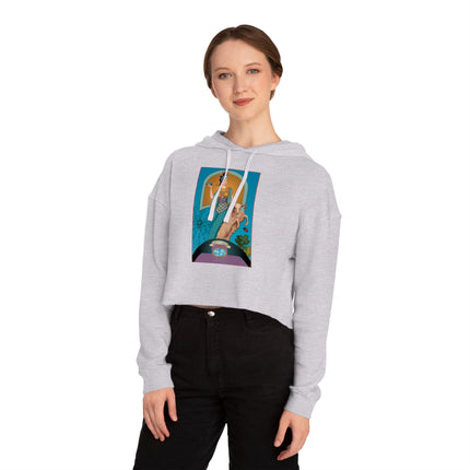 March & Aquamarine (Gem Series) by Sofia Chiostri Women’s Cropped Hooded Sweatshirt
