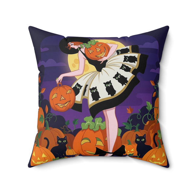 🐈‍⬛🎃 The Black Cat Pumpkin Belle Square Pillow – Vintage Halloween Charm