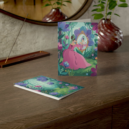 🪞🌸 The Enchanted Garden Mirror Greeting Card – Romantic Floral Fantasy