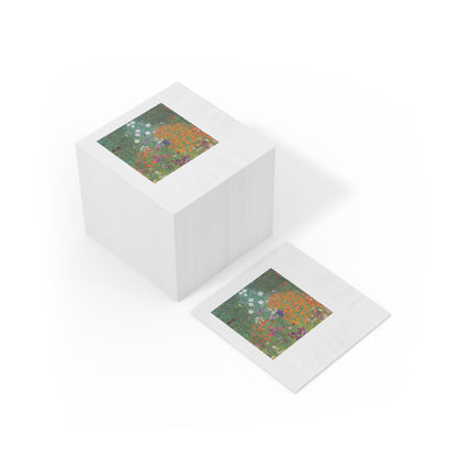 Cottage Garden by Gustav Klimt White Coined Napkins