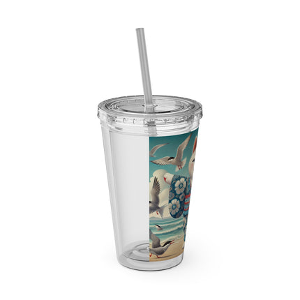 Geisha Kitten by the Seaside Sunsplash Tumbler with Straw, 16oz