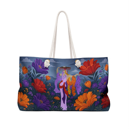 🌺🦋 The Enchanted Floral Silk Dancer Weekender Bag – Art Deco Garden Fantasy