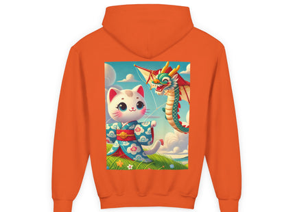 Geisha Kitten and the Dragon Kite Youth Heavy Blend Hooded Sweatshirt