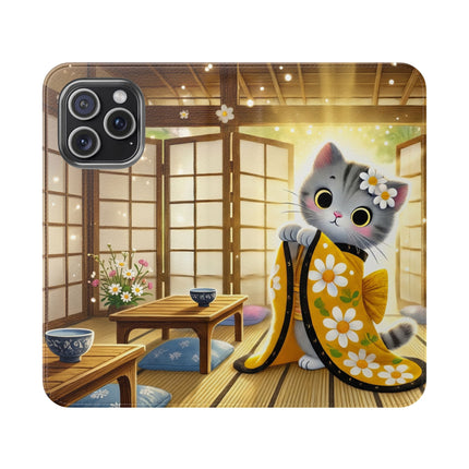 🐱🍵 Playful Kitten in the Tea Room Flip Case – Curious Charm & Cozy Whimsy