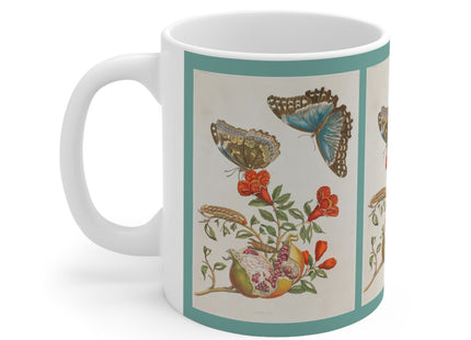 Blue Butterflies and Pomegranate by Maria Sibylla Merian Ceramic Mug 11oz