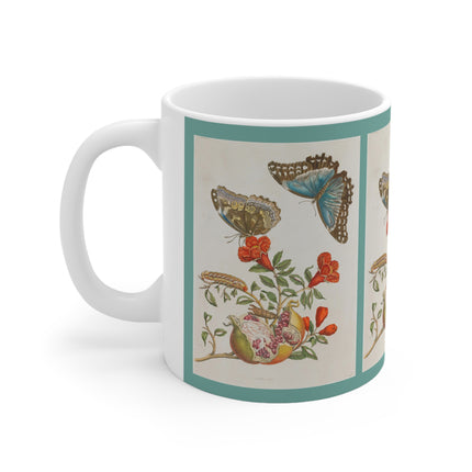 Blue Butterflies and Pomegranate by Maria Sibylla Merian Ceramic Mug 11oz