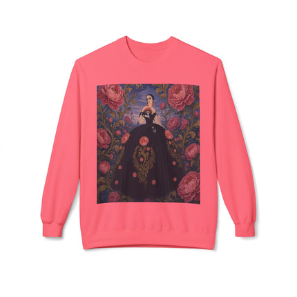 🌹🖤 The Lady Of The Midnight Rose Garden Midweight Crewneck Sweatshirt – Art Deco Floral Elegance