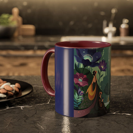 The Lady Of The Moonlit Fountain Colorful Mugs – Art Deco Botanical Serenity