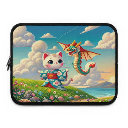 Geisha Kitten and the Dragon Kite Laptop Sleeve – Joyful Flight & Dragon Spirit