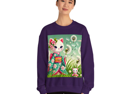 Geisha Kitten and the Dandelion Wish Heavy Blend™ Crewneck Sweatshirt