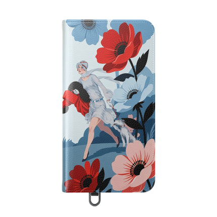 🌺🐕 The Lady Of The Flower Walk Flip Case – Art Deco Garden Stroll