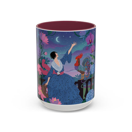 The Lady And The Morning Song Colorful Mugs – Art Deco Botanical Elegance