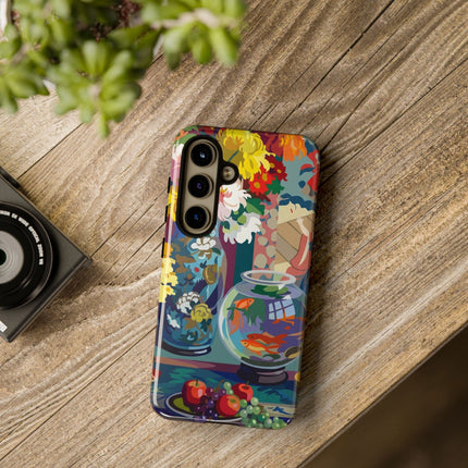 Floral Fishbowl Still Life Phone Case – Vibrant Harmony & Colorful Life