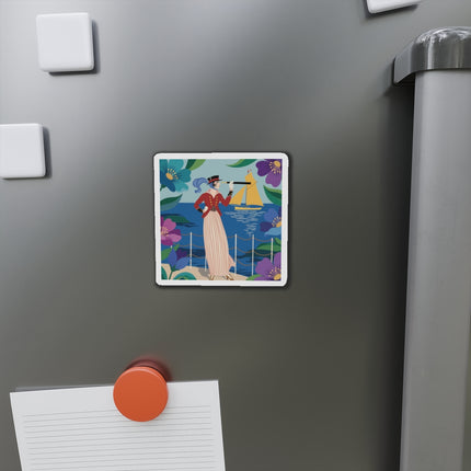 🌊🔭 The Lady Of The Seaside Lookout Die-Cut Magnets – Art Deco Nautical Adventure