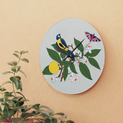 Blue Tit & Butterfly Acrylic Wall Clock