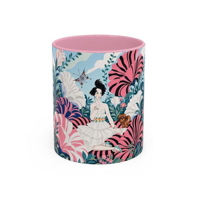 🌸🦋 The Enchanted Pink Blossom Retreat Colorful Mug – Art Deco Floral Whimsy